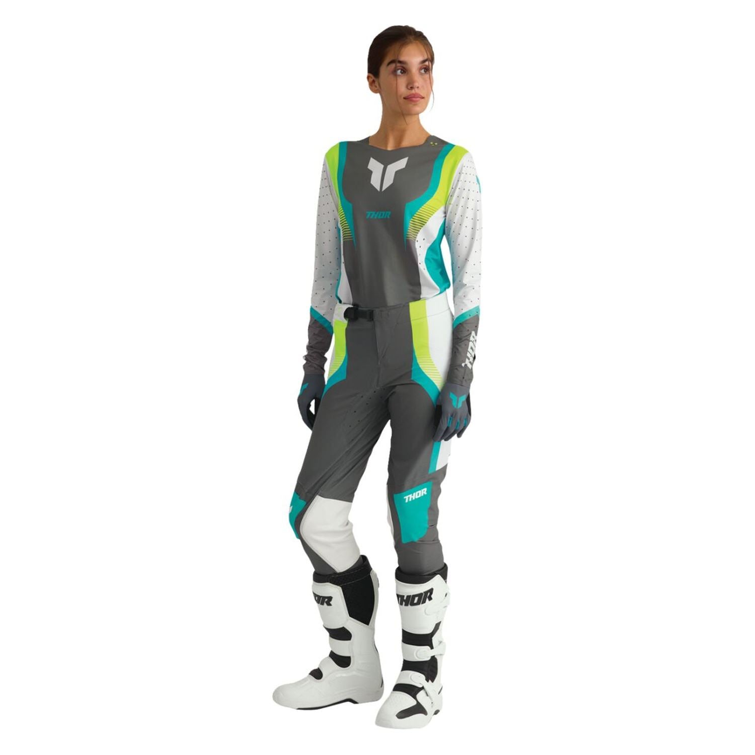Thor 2026 Womens Sportmode Velocity Grey Aqua MX Combo Kit