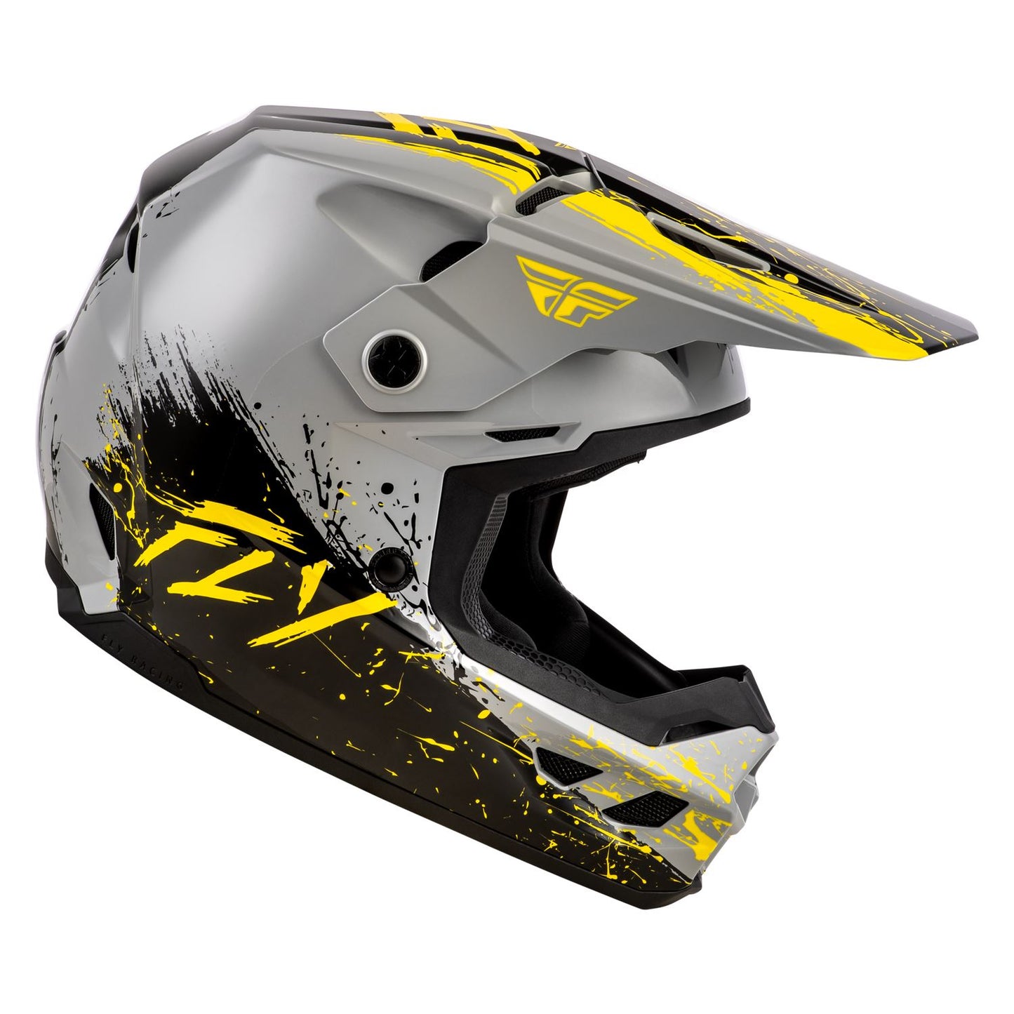 Fly Racing 2026 Motocross Helmet Kinetic Drip youth Grey Black Yellow