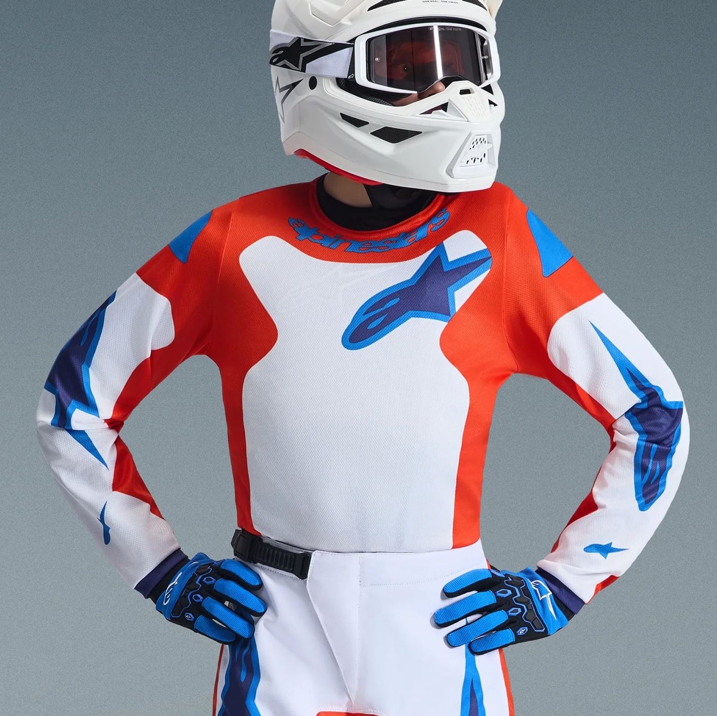 Alpinestars 2026 Youth Fluid Grid Motocross Combo Kit Orange Ucla Blue