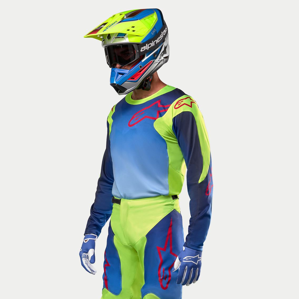 Alpinestars 2024 Racer Hoen Motocross Combo Kit Pants & Jersey Yellow Fluo Blue Night Navy Clearance