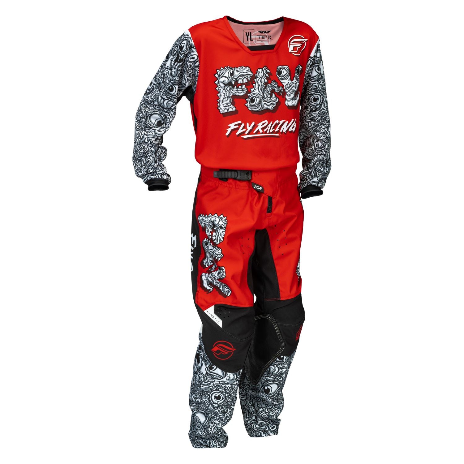 Fly Racing 2026 Motocross Combo Kit Kinetic Mutant Youth Red White Black