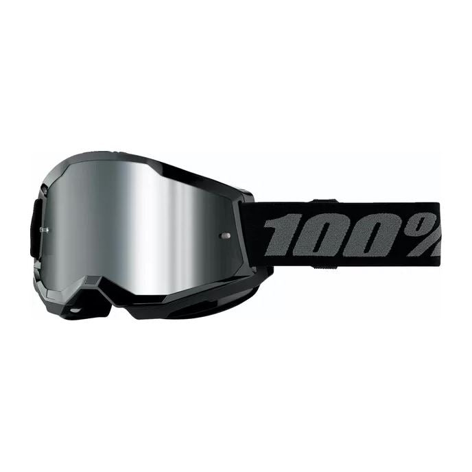 100% MX Goggles Strata 2 Youth Black Silver Mirror