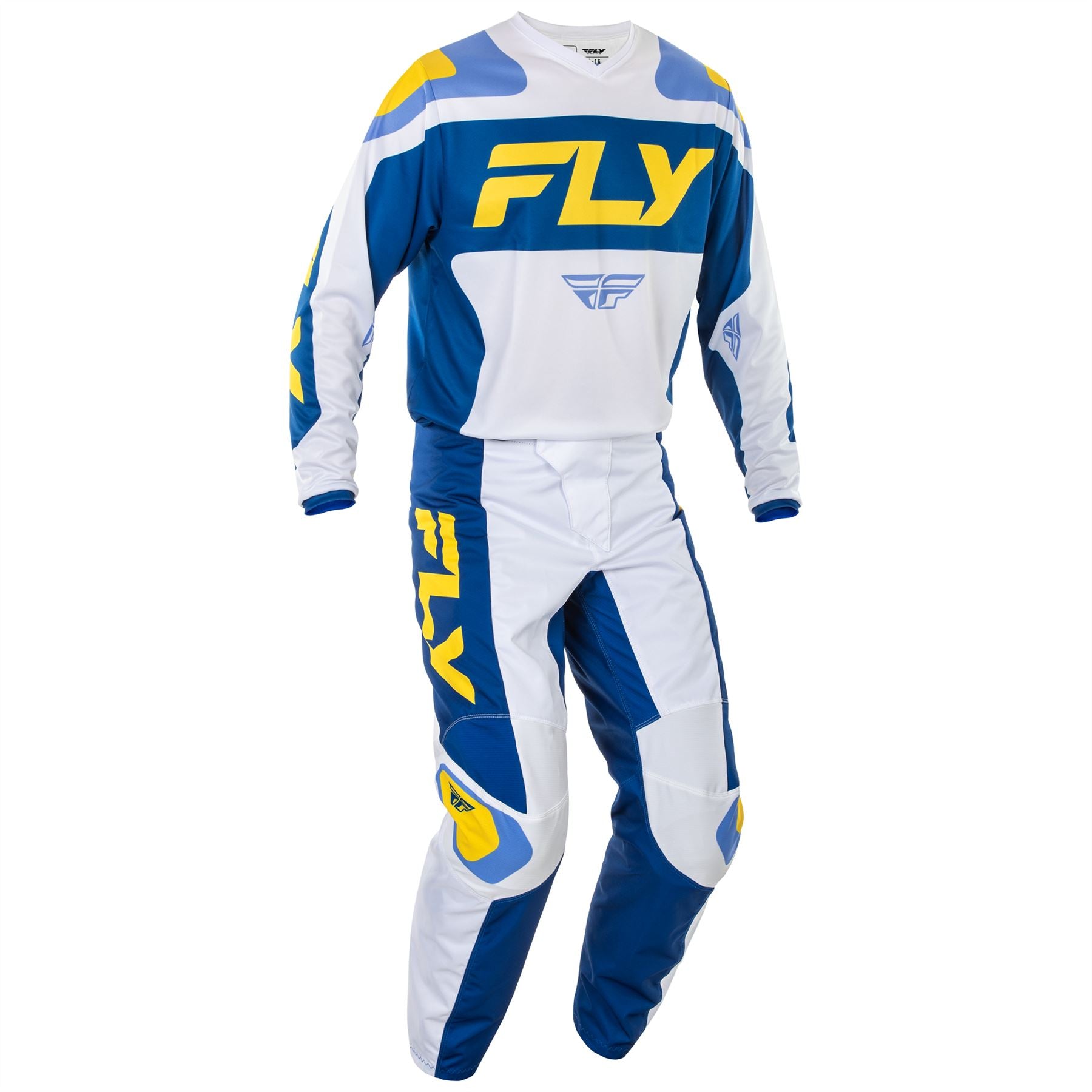 Fly Racing 2025 Motocross Combo Kit F-16 White Dark Blue Yellow