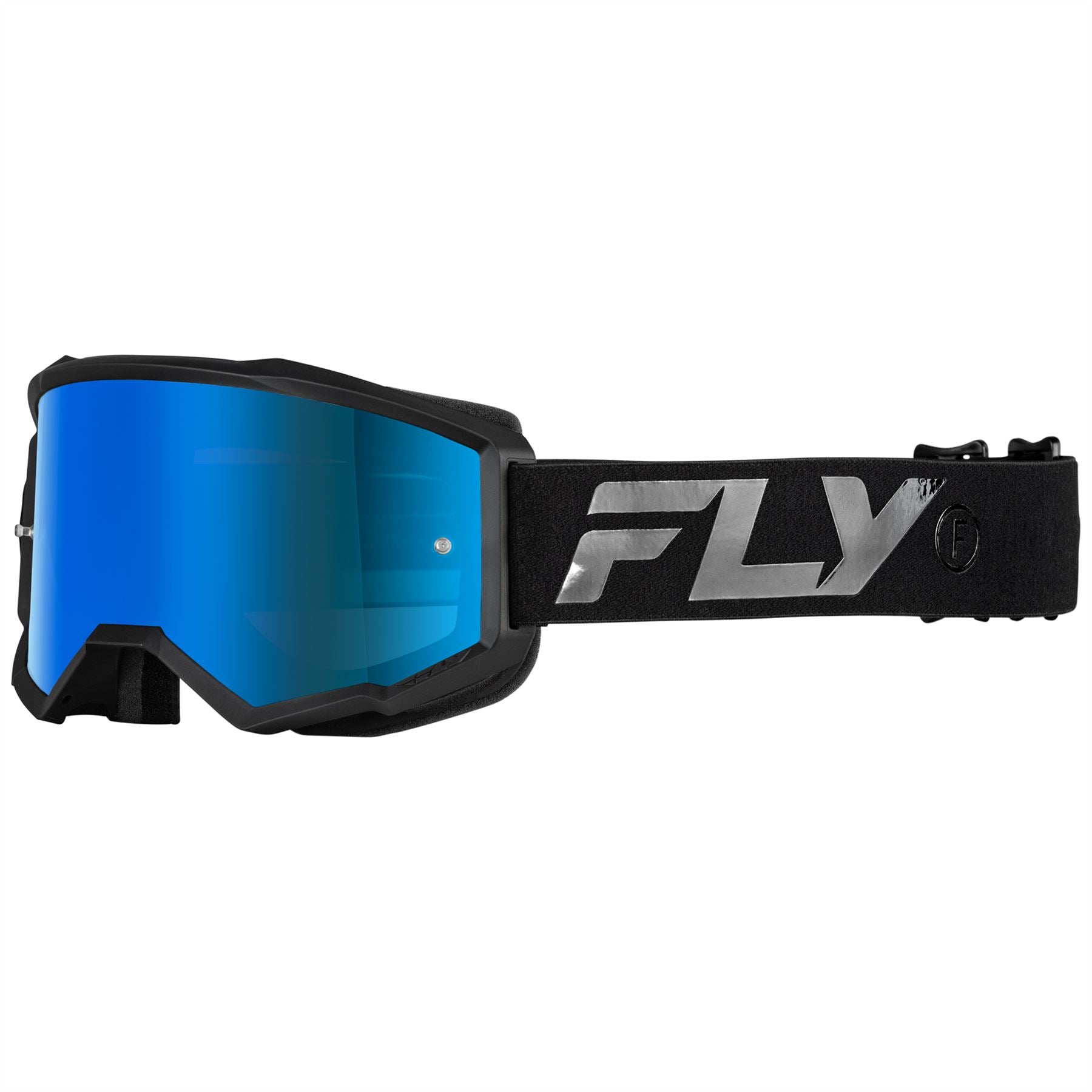 Fly Racing 2025 Zone Youth Motocross Goggles Black Black Blue Mirror Smoke Lens