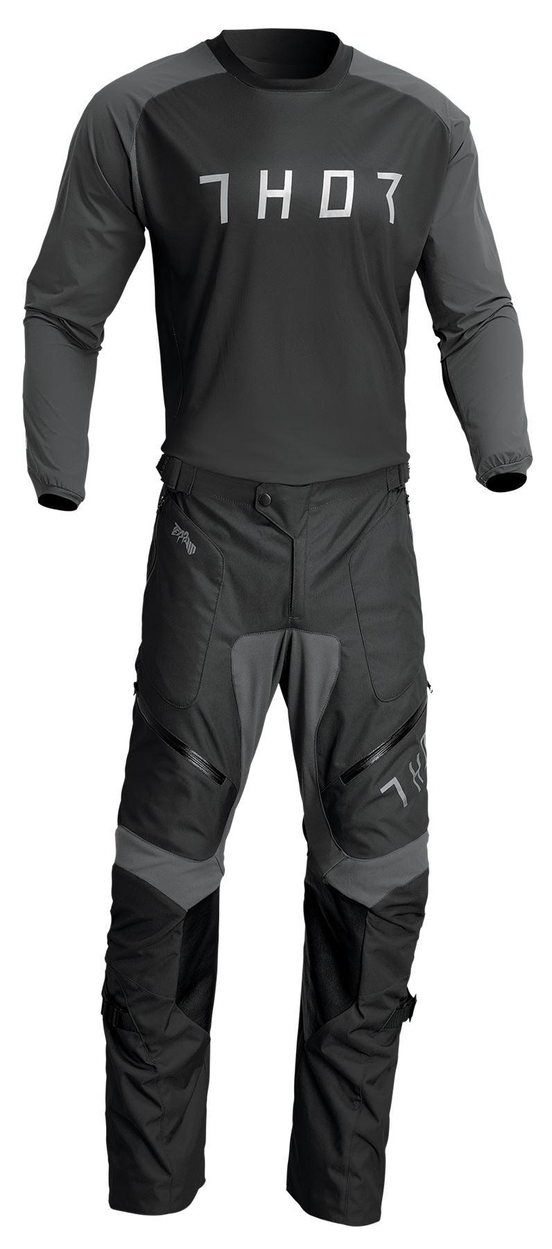 Thor 2024 Terrain Black Charcoal Enduro Jersey & Over The Boot Pants Combo Kit