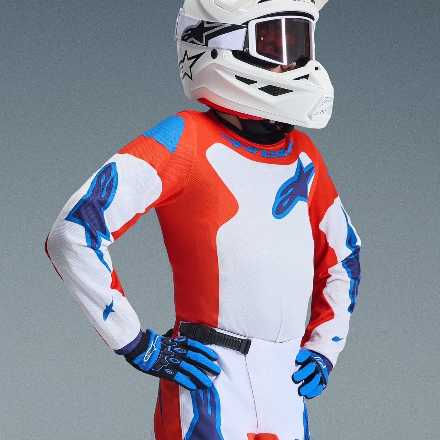 Alpinestars 2026 Youth Fluid Grid Motocross Combo Kit Orange Ucla Blue