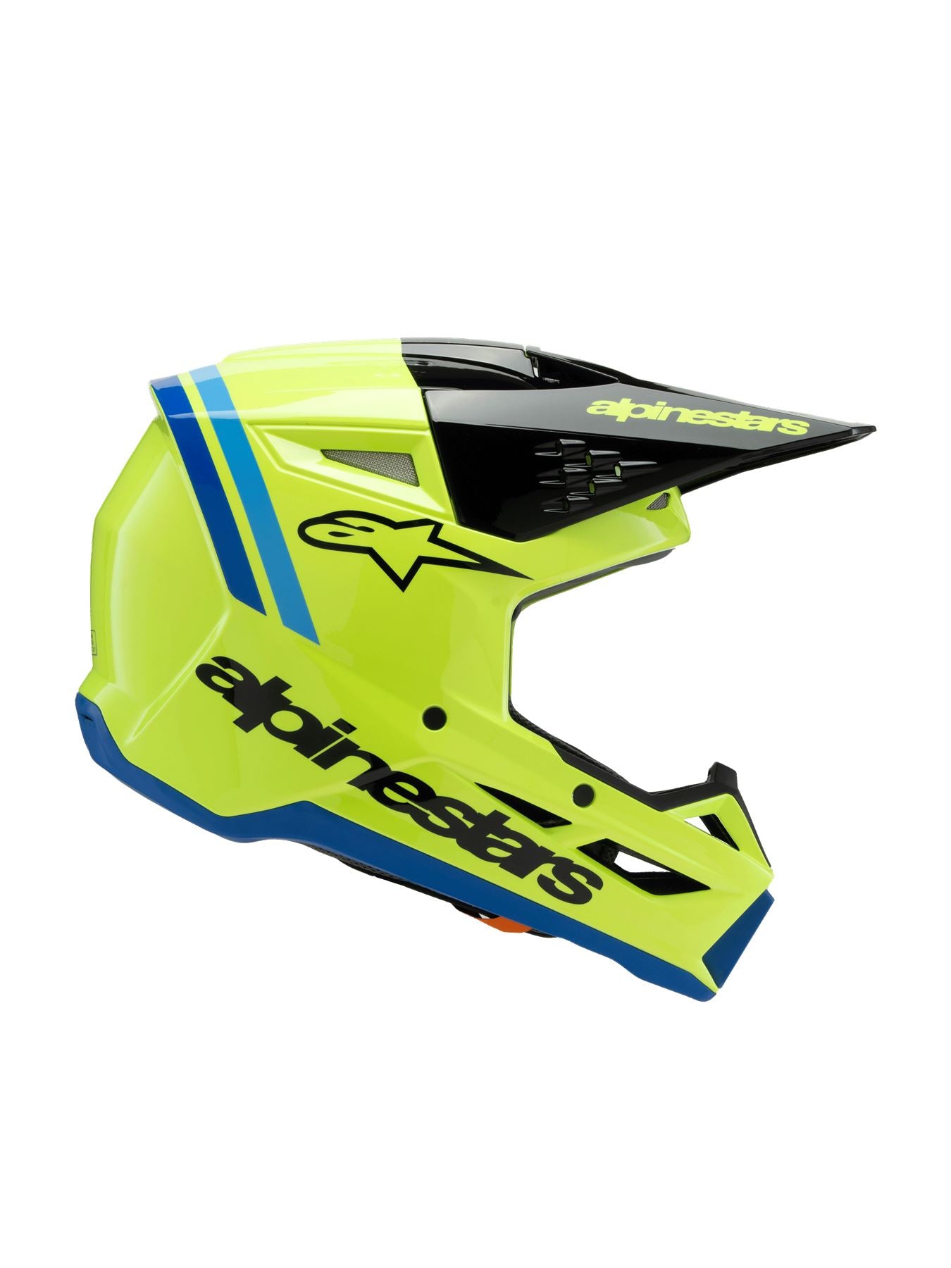 Alpinestars 2025 SM3 Radium Youth Motocross Helmet Yellow Fluo Black Blue Gloss