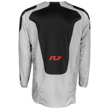 Fly Racing 2025 Kinetic Sym Motocross Jersey Light Grey Red Black