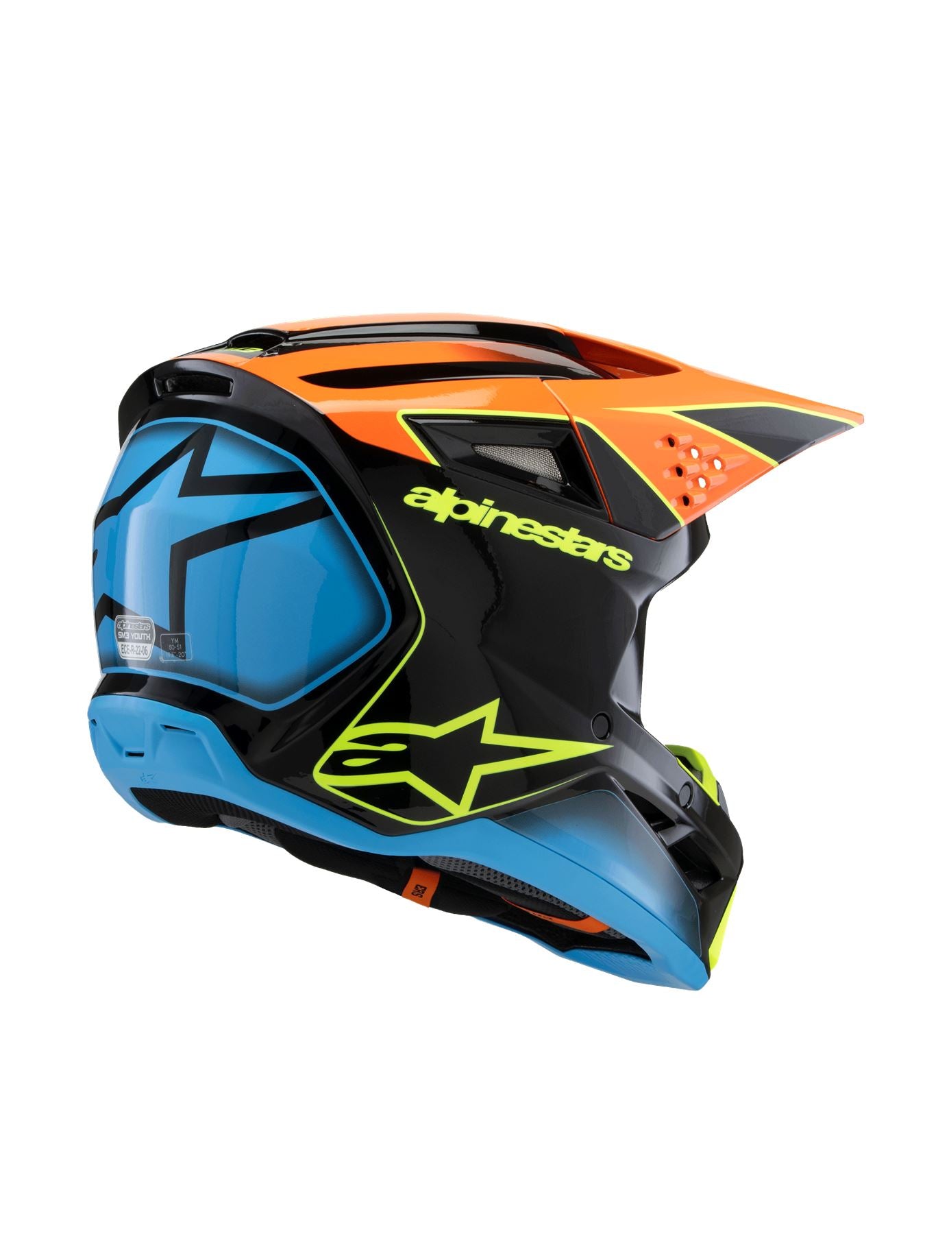 Alpinestars 2025 SM3 Fray Youth Motocross Helmet Black Orange Yellow Fluo