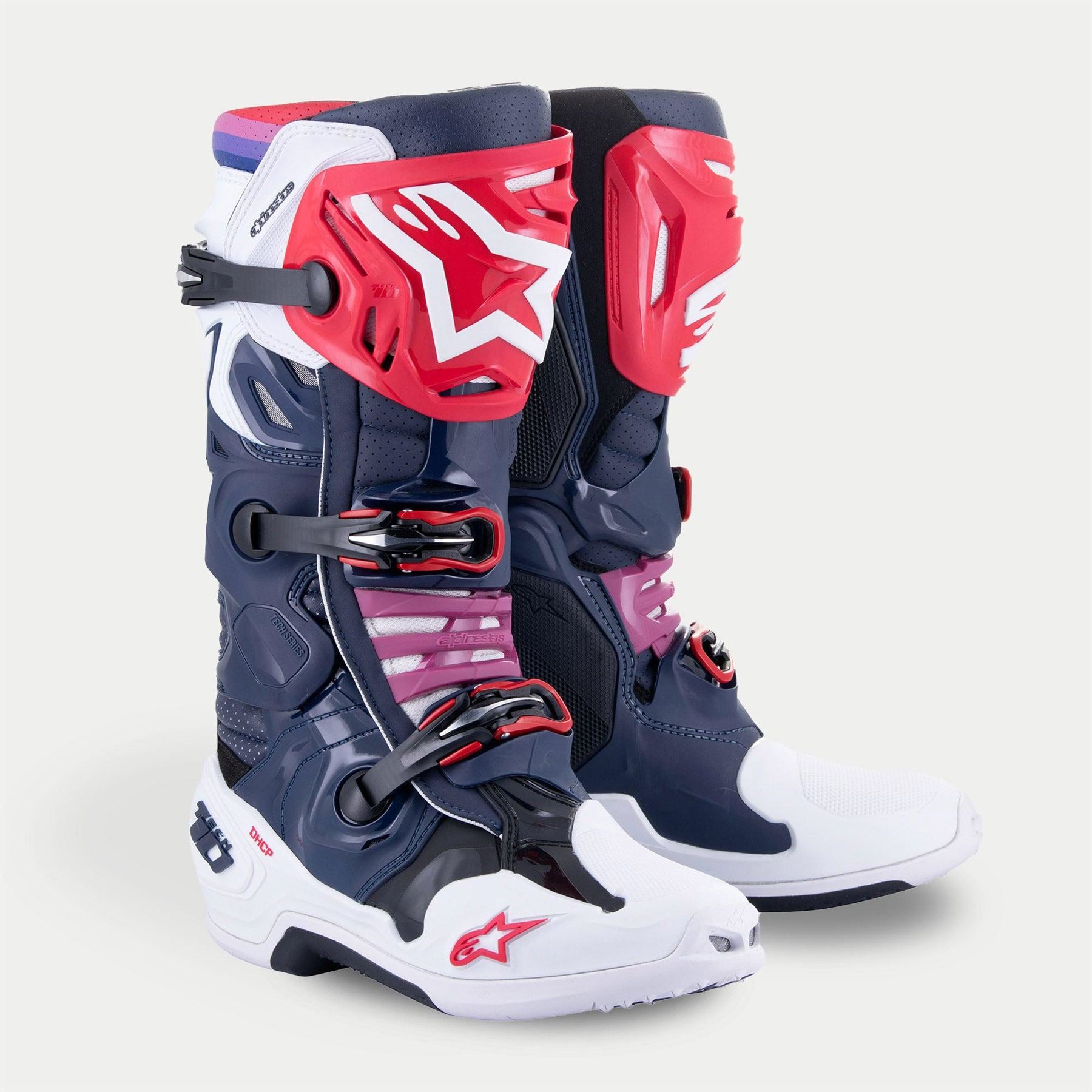 Alpinestars 2025 Tech 10 Supervented Motocross Boots Night Navy White Rainbow