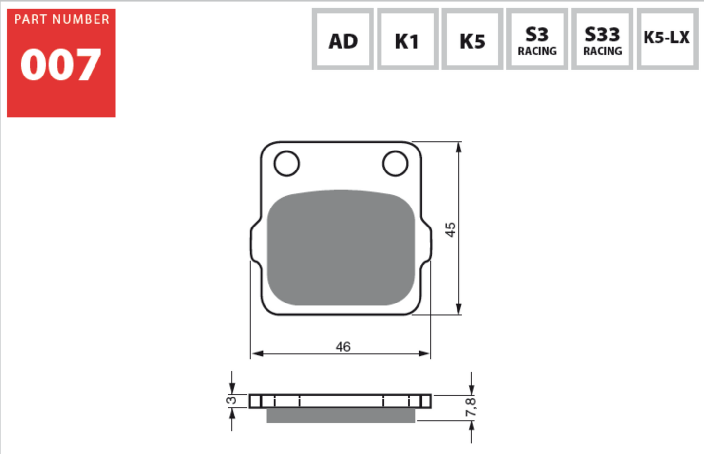 Goldfren S3 Front Brake Pads Adly 300 Models