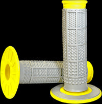 Renthal Dual Compound Tapered Half Waffle Grips Grey Yellow MX Enduro