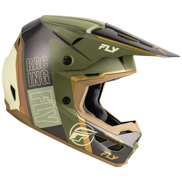 Fly Racing 2025 Kinetic Rally Motocross Helmet Matt Moss Grey Khaki Off-White