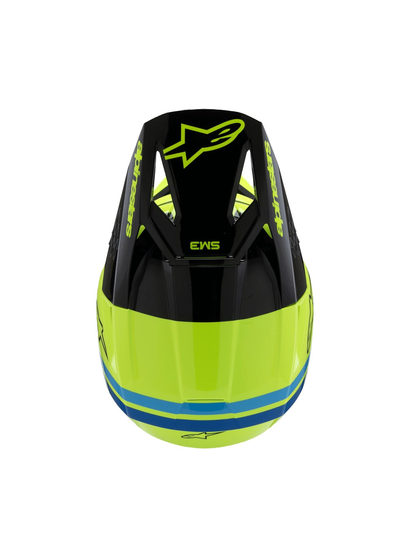 Alpinestars 2025 SM3 Radium Youth Motocross Helmet Yellow Fluo Black Blue Gloss