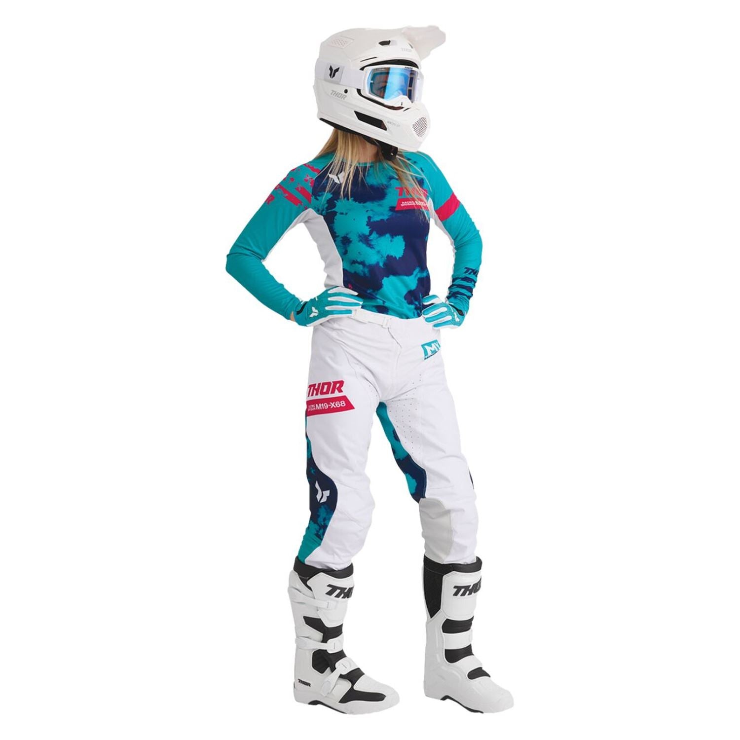 Thor 2026 Womens Launchmode Bleach White Aqua MX Combo Kit
