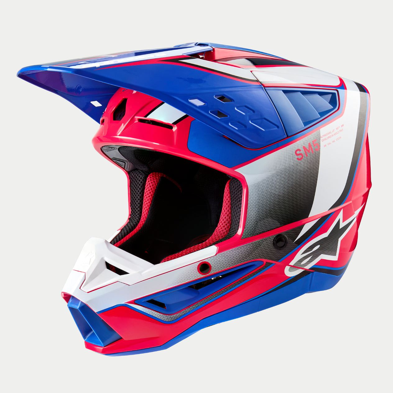Alpinestars 2024 Supertech SM5 Sail White Diva Pink Enamel Blue Motocross Helmet