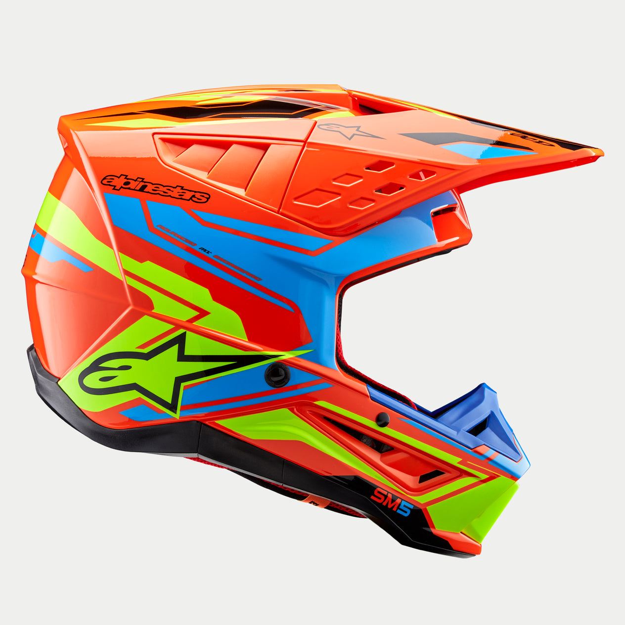 Alpinestars 2026 Supertech SM5 Orange Fluo Cyan Yellow Fluo Glossy Motocross Helmet