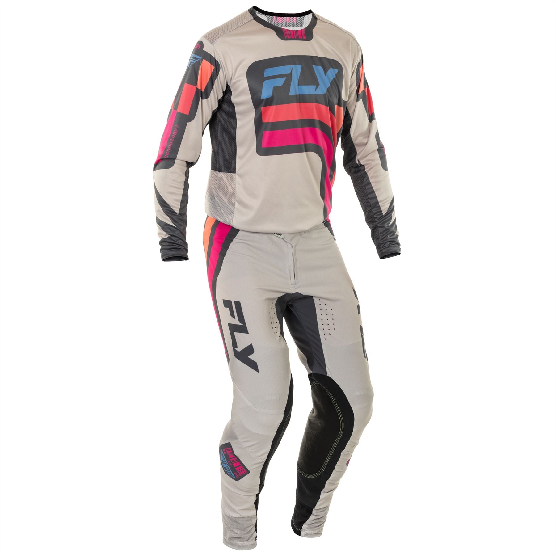 Fly Racing 2025 Motocross Combo Kit Lite Vice Light Grey Pink Coral