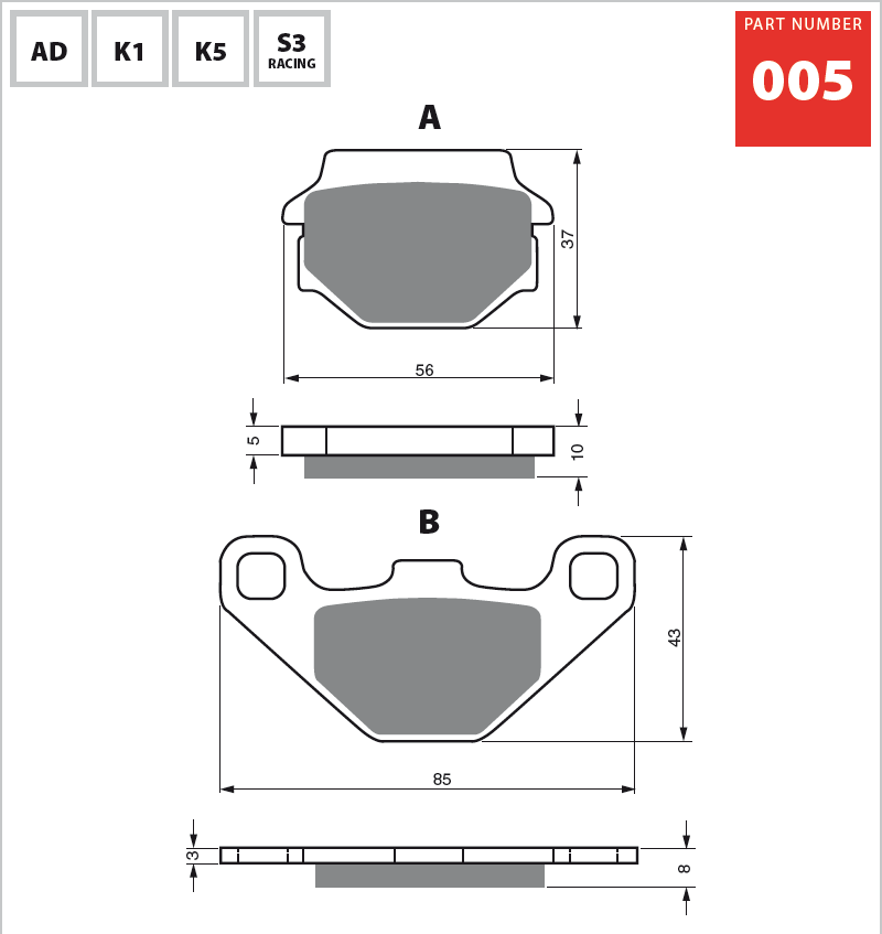 Goldfren S33 Rear Right Brake Pads For Kawasaki GPZ 500 S EX 500 E1-E10 1994-2006