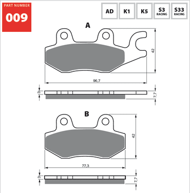 Goldfren S3 Front Left Disc Brake Pads For Yamaha YFZ 450 RY-RZ Quad 2009-2010