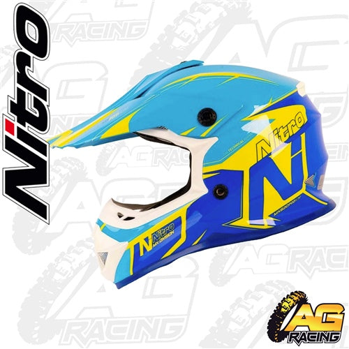 Nitro Adult Helmet MX 620 Podium Safety Yellow Dark Blue – A G