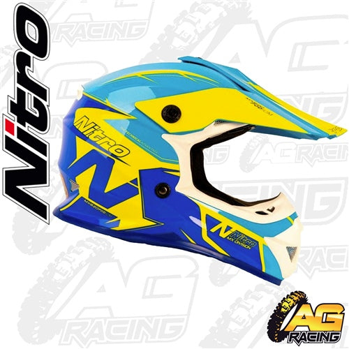 Nitro Youth Helmet MX 620 Podium Safety Yellow Dark Blue