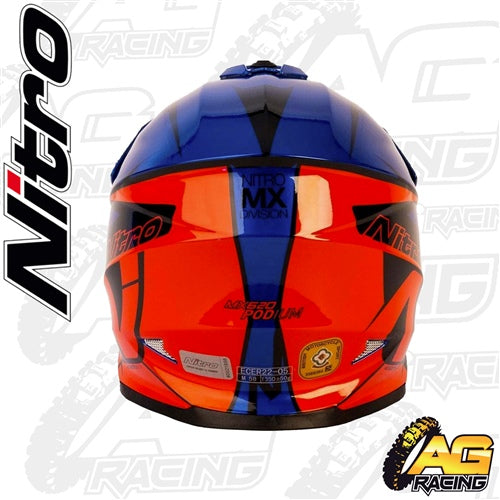 Nitro Adult Helmet MX 620 Podium Black Safety Red Dark Blue
