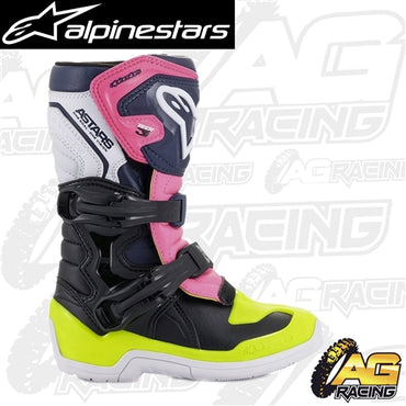 Alpinestars Tech 3S MX Boots Kids Black Dark Blue Pink Flo