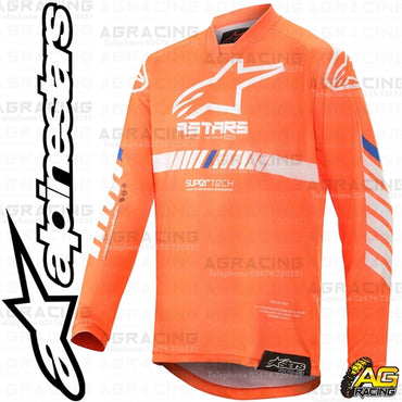 Alpinestars Racer Tech Orange Fluo White Blue Youth Children's Race Jersey