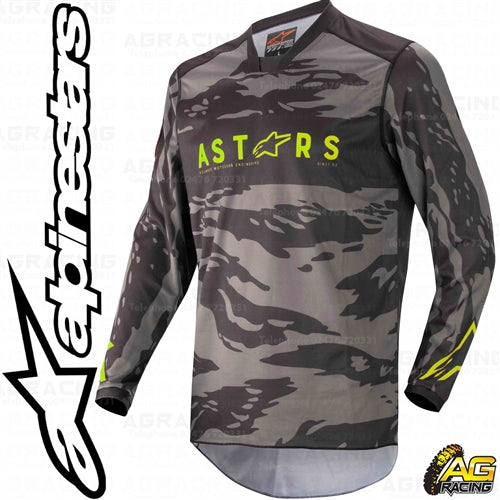 Alpinestars  Racer Tactical Black Gray Grey Camo Yellow Fluo Youth Children's Race Jersey