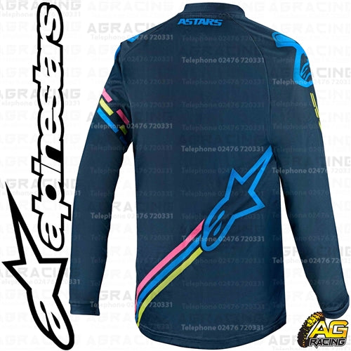 Alpinestars Racer Braap Navy Aqua Pink Flo Blue Youth Children's Race Jersey