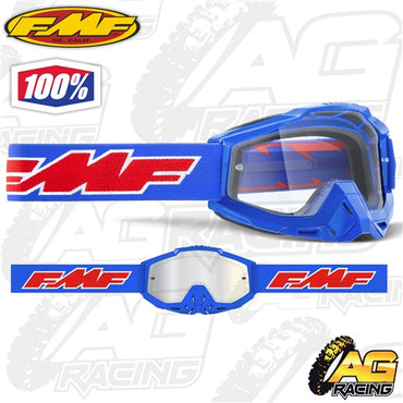 100% FMF Powerbomb Goggles - Rocket Blue with Clear Lens