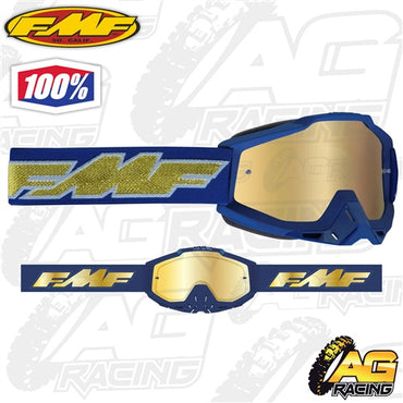 100% FMF Powerbomb Goggles - Rocket Deep Navy with Mirror True Gold Lens
