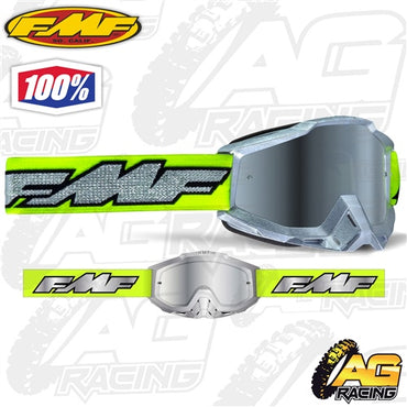 100% FMF Powerbomb Goggles - Rocket Lime with Mirror Silver Lens