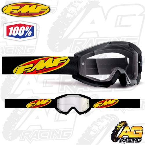 100% FMF Powercore Goggles - Core Black with Clear Lens