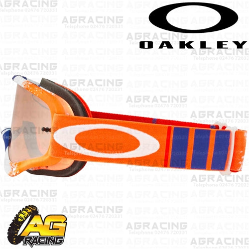 Oakley O-Frame MX Goggles Pinned Orange Blue Red with Black Ice Iridium & Clear Lens Motocross Enduro