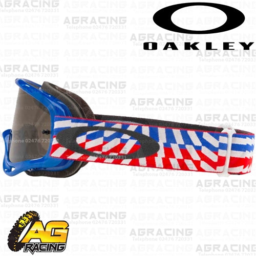 Oakley O-Frame MX Goggles Braking Bumps Red White Blue RWB with Dark Grey & Clear Lens Sand Motocross Enduro