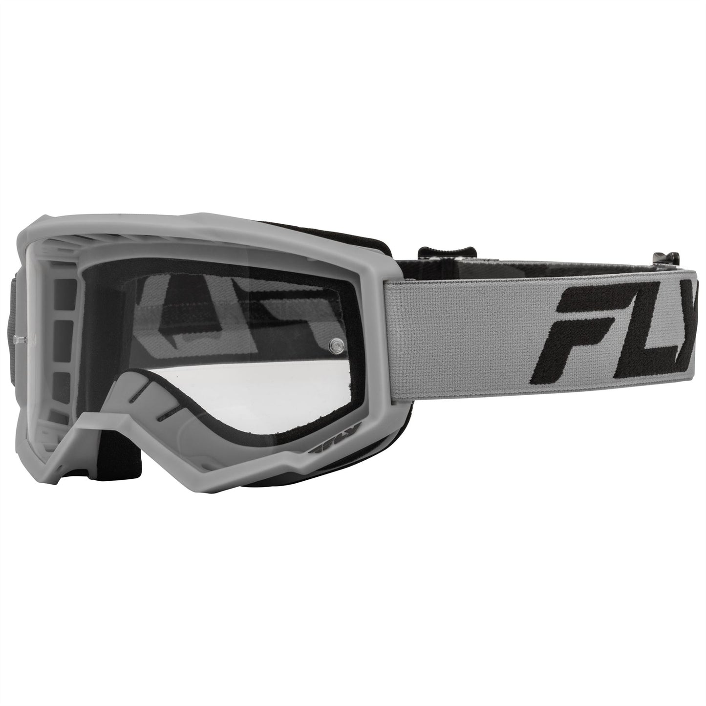 Fly Racing 2025 Focus Motocross Goggles Silver Charcoal with Clear Lens