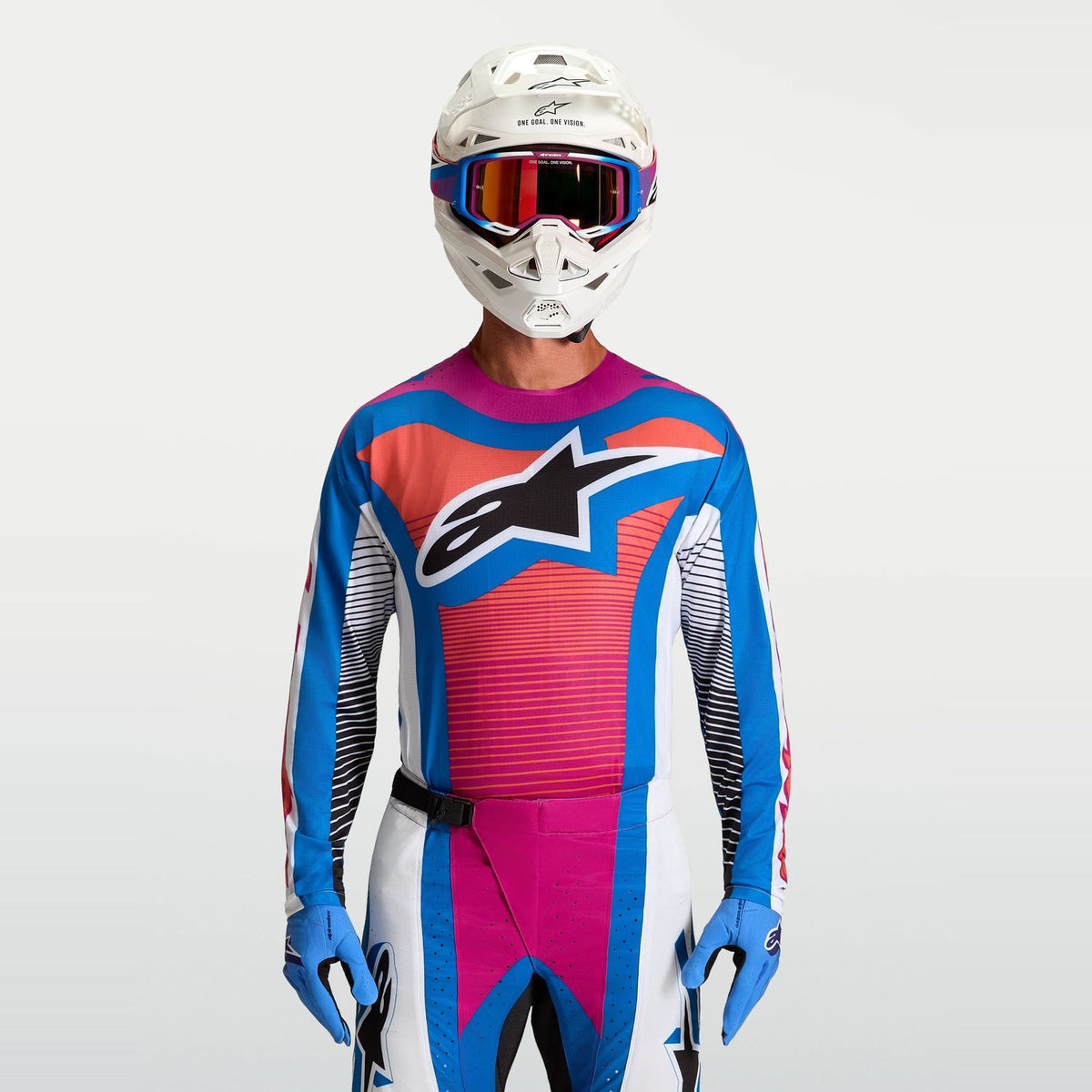 Alpinestars 2027 Techstar Maven MX Jersey White Hot Coral Blithe Blue