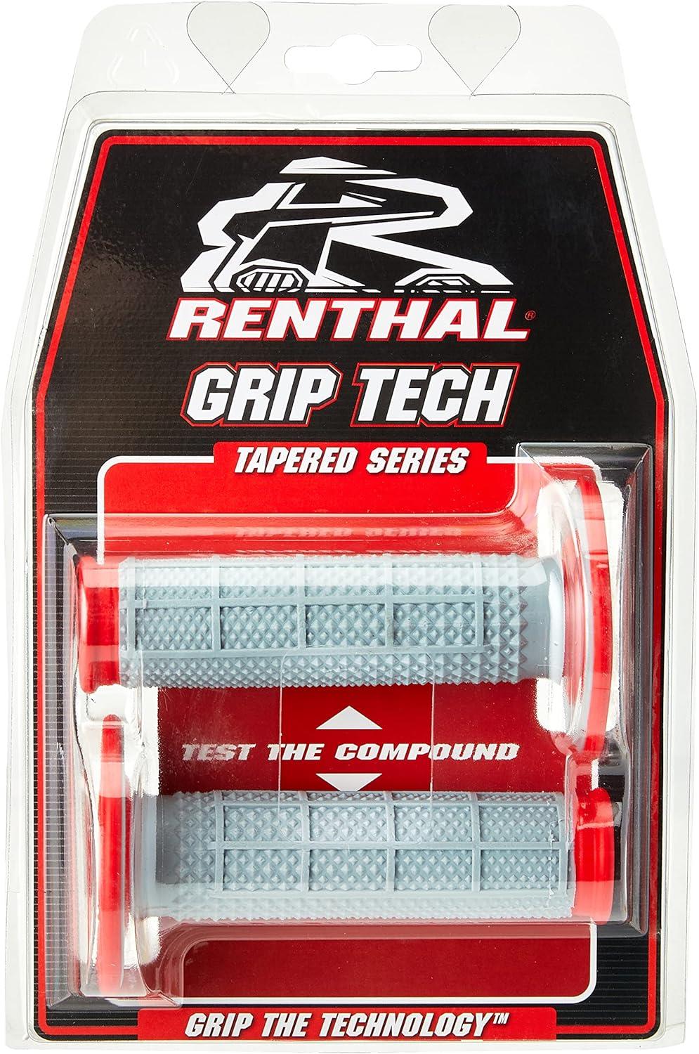 Renthal Dual Compound Tapered Half Waffle Grips Grey Red MX Enduro