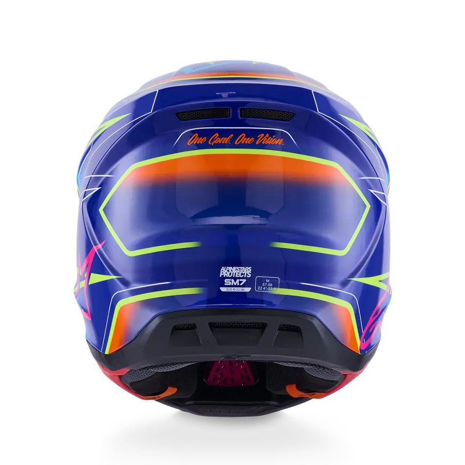Alpinestars 2026 SM7 Cast Motocross Helmet Blue Pink Yellow Flo Glossy