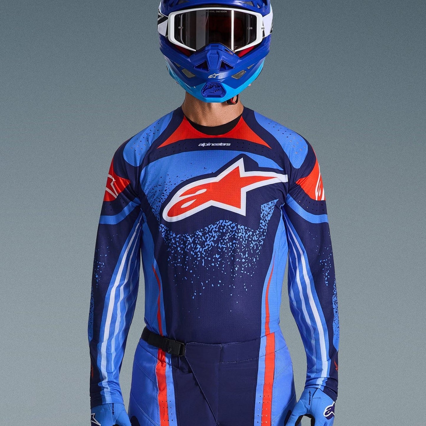 Alpinestars 2026 Techstar Nomur Motocross Jersey Dark Navy Orange Ucla Blue