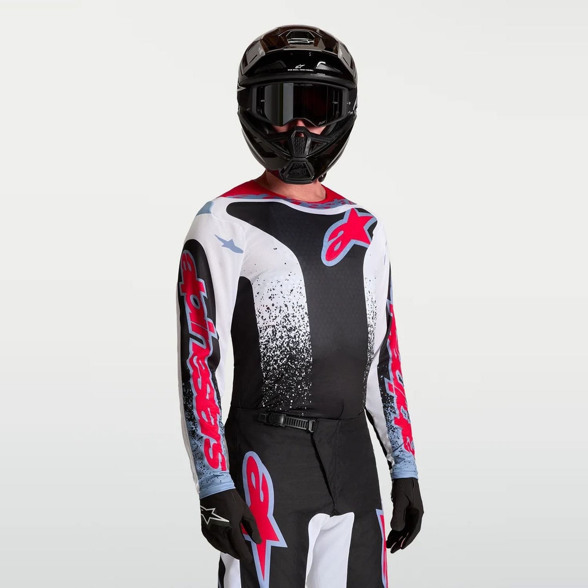 Alpinestars 2027 Fluid Drag MX Jersey Black White Light Blue Red Fluo