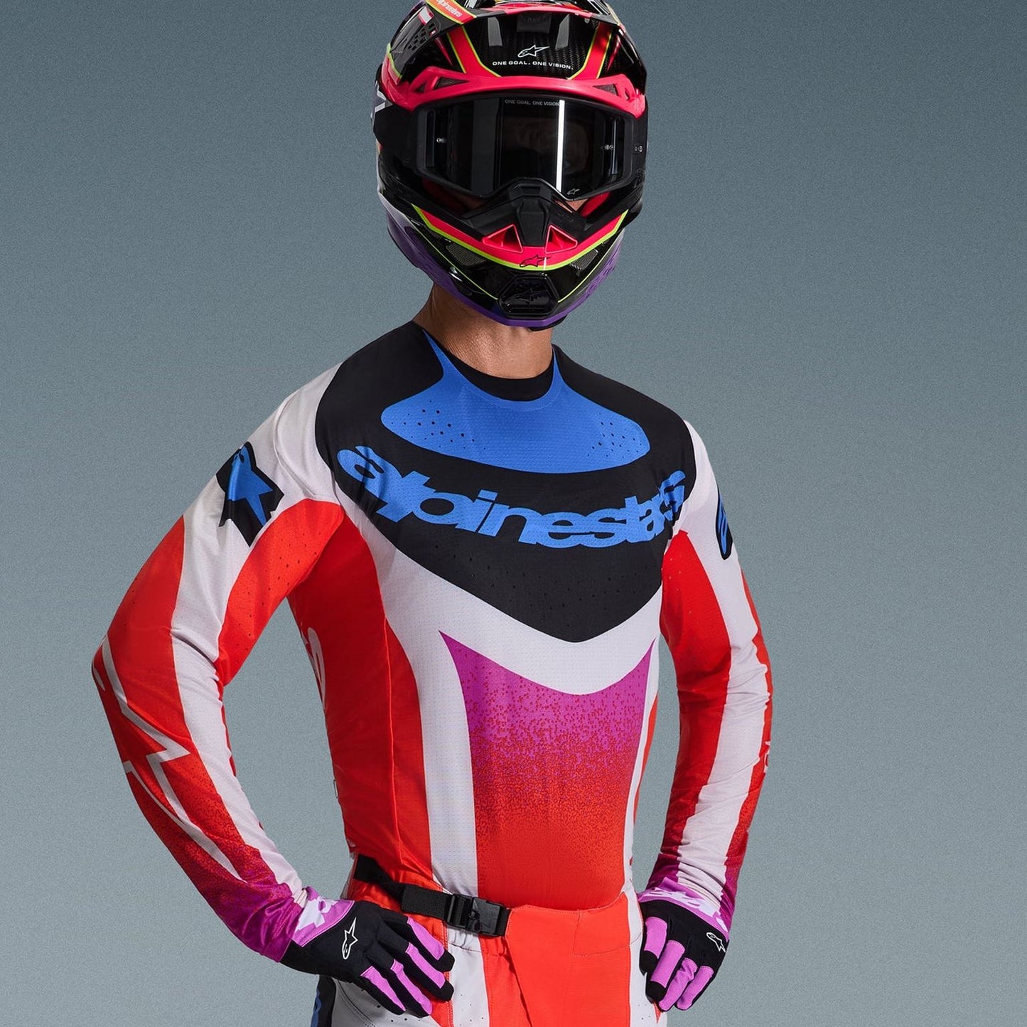 Alpinestars 2026 Techstar Knif Motocross Jersey Light Grey Orange Flo Black