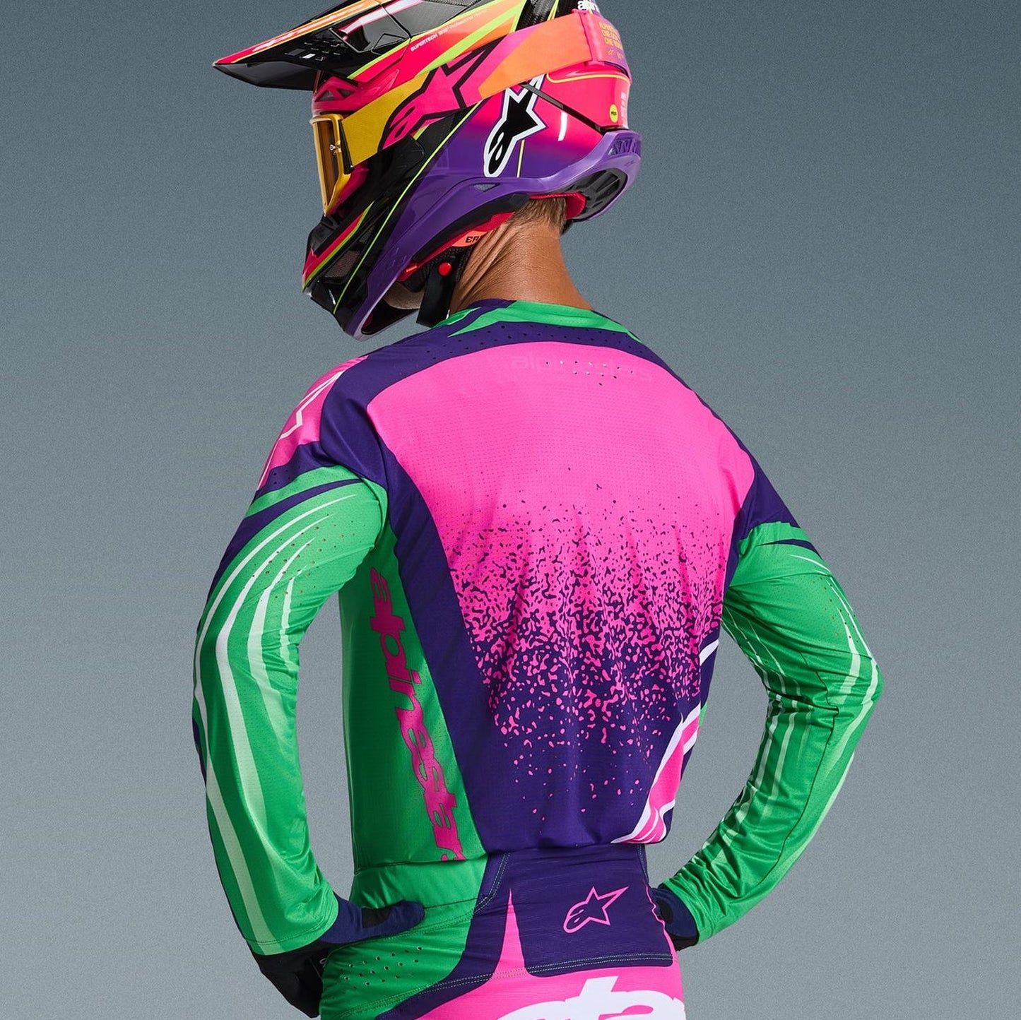 Alpinestars 2026 Techstar Nomur Motocross Jersey Deep Purple Green Pink Fluo