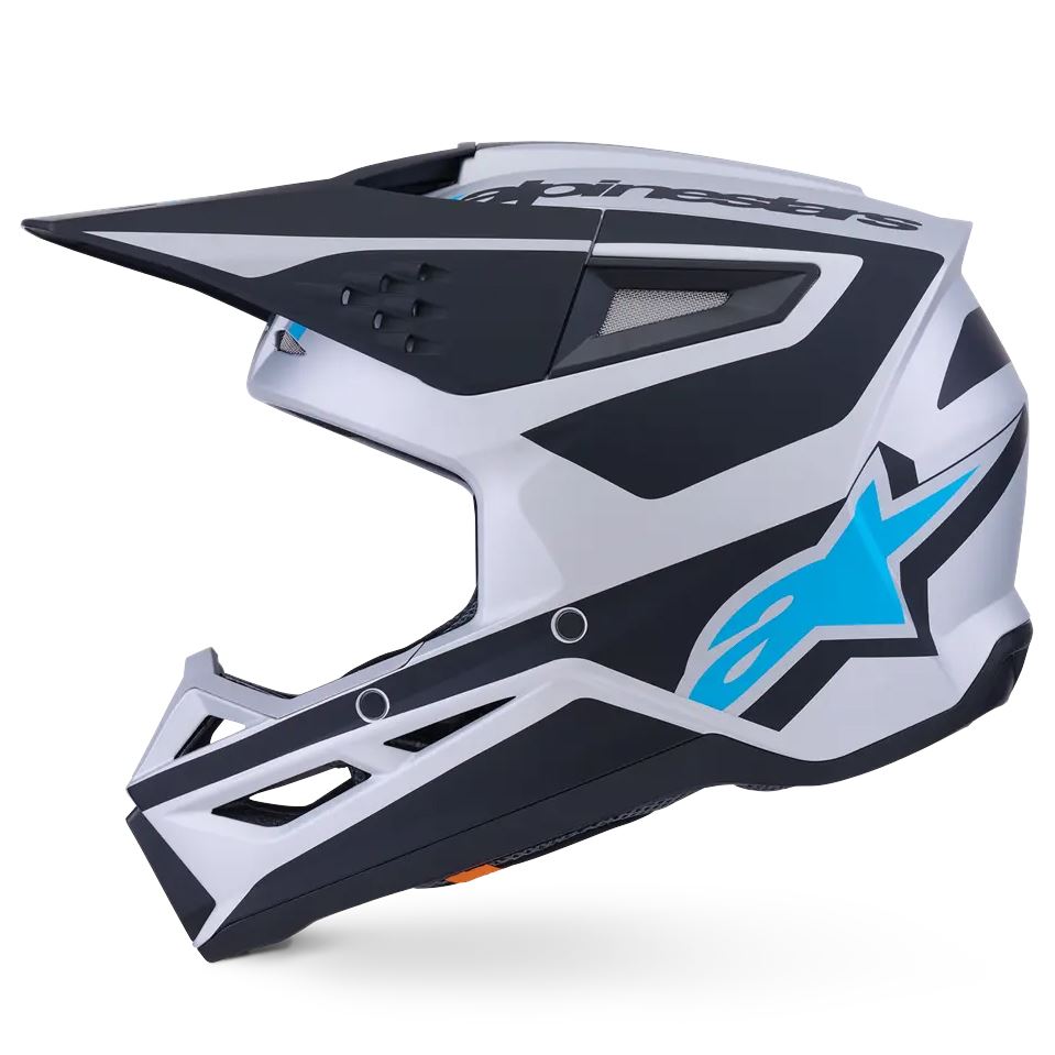 Alpinestars 2026 SM3 Heat Motocross Helmet Silver Blue Black Matt