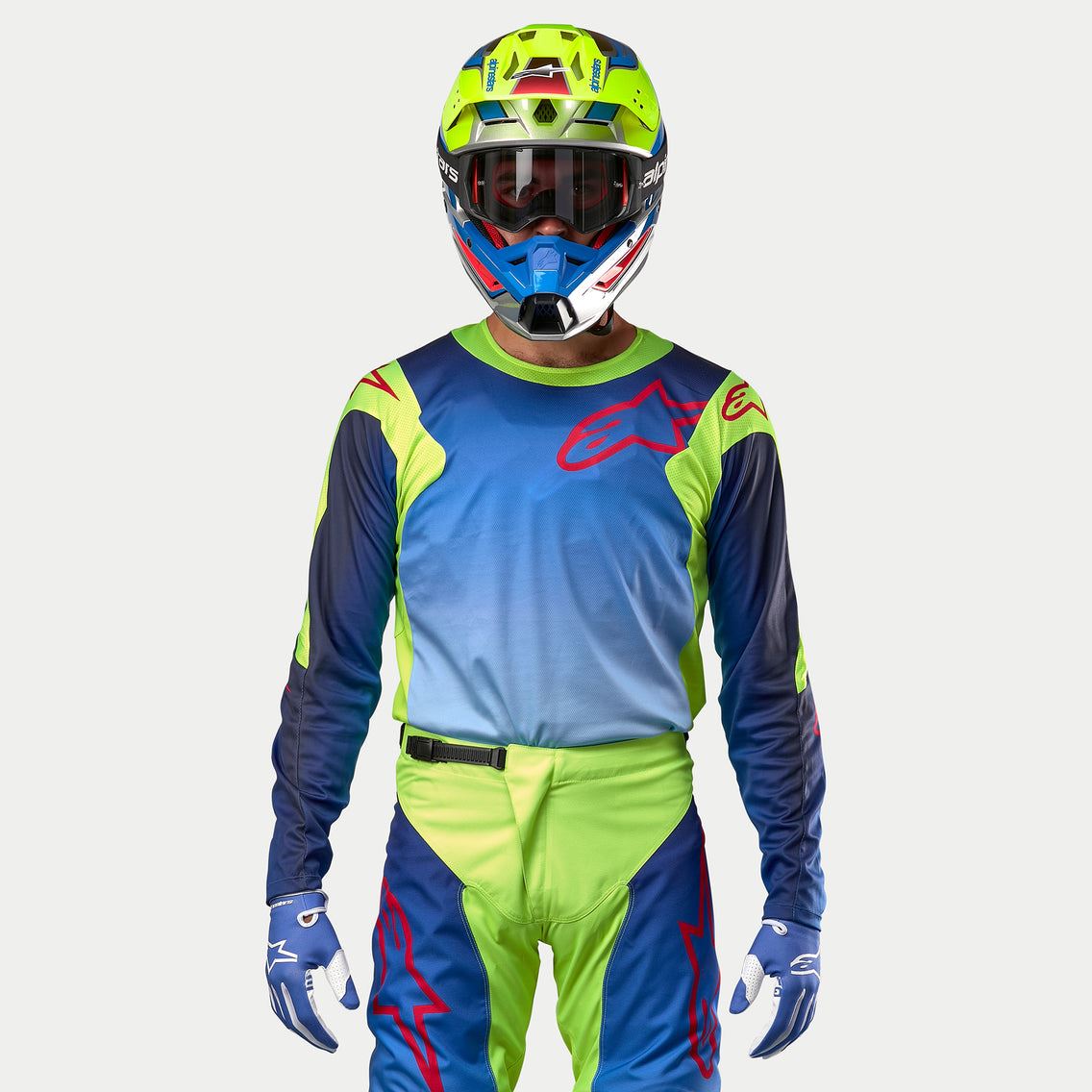 Alpinestars 2024 Racer Hoen Motocross Combo Kit Pants & Jersey Yellow Fluo Blue Night Navy