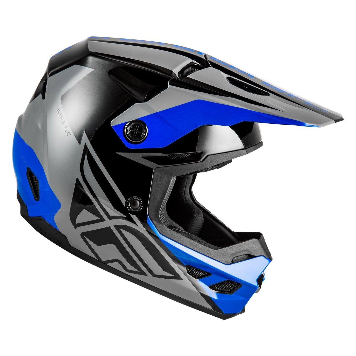Fly Racing 2026 Motocross Helmet Kinetic Crest Grey Black Blue