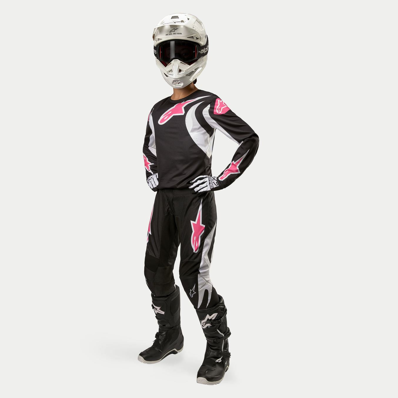Alpinestars 2024 Stella Fluid Womens Motocross Combo Kit Pants & Jersey Black White Pink CLEARANCE