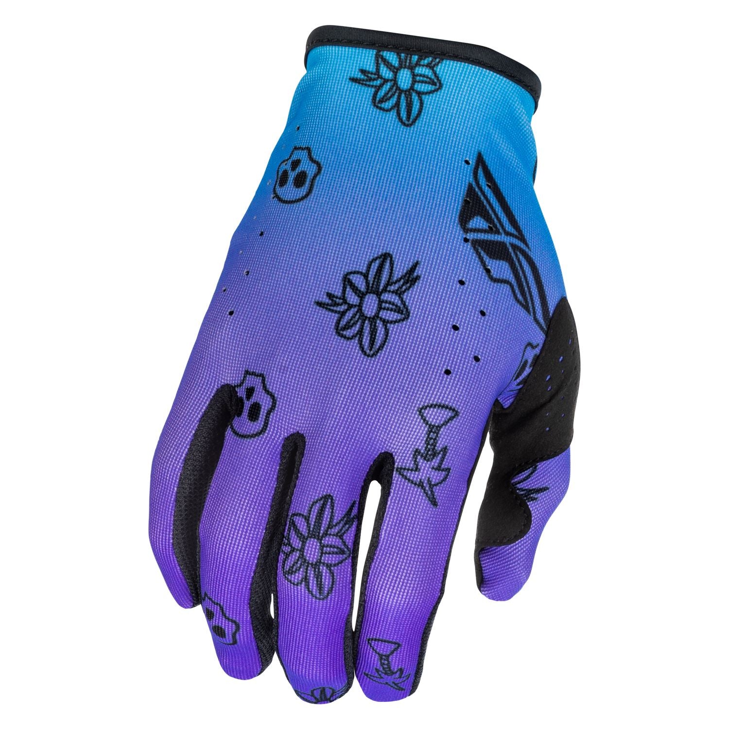 Fly Racing 2026 Motocross Gloves Lite Outline Youth  Purple Blue Black